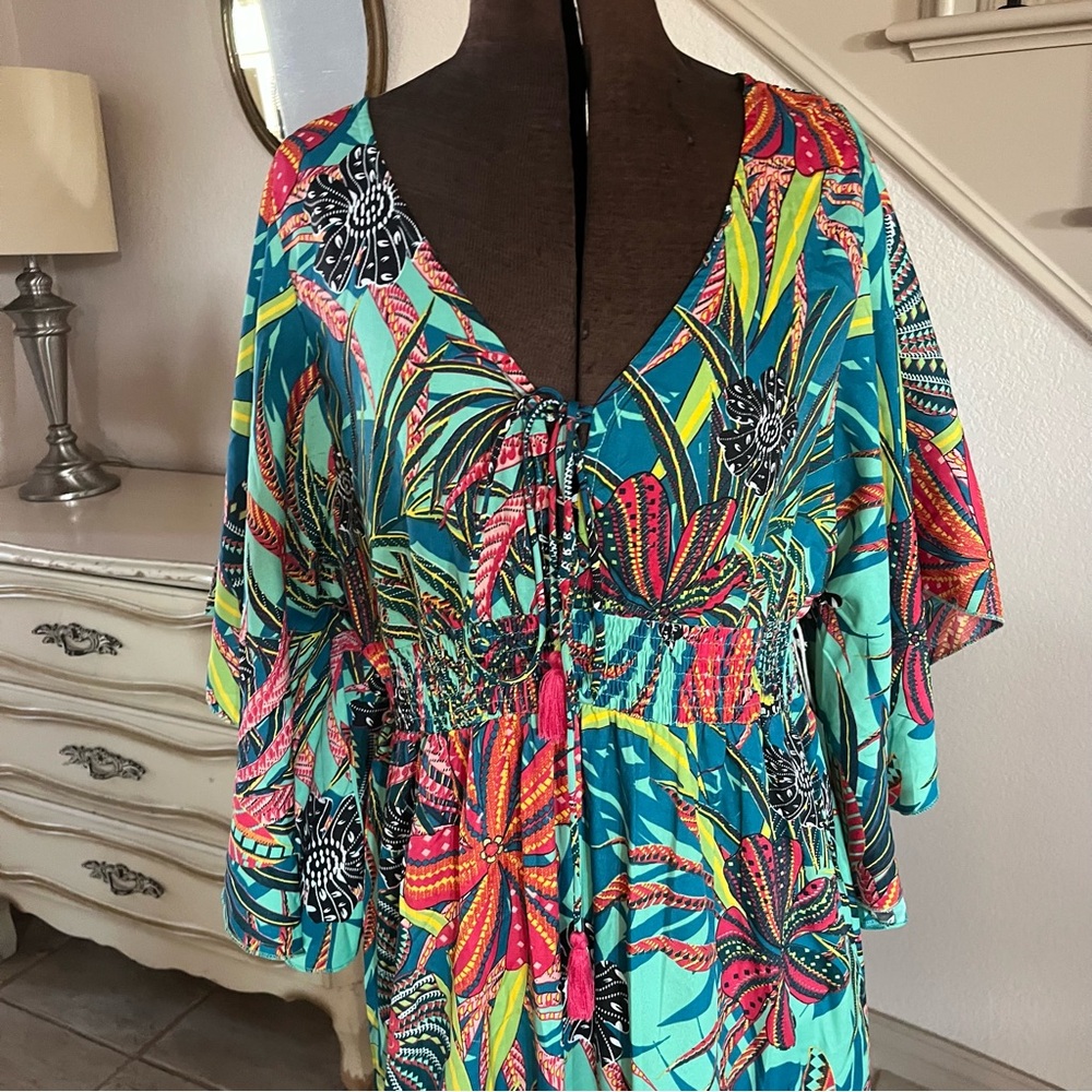 Anthropologie Boemo Aqua Multicolor Floral Maxi Dress - Picture 3 of 13
